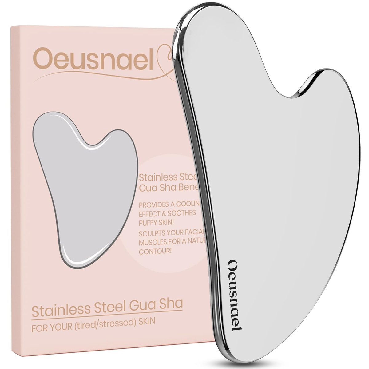 Oeusnael Stainless Steel Gua Sha Facial Tool - Lymphatic Drainage Massager for Face Sculpting & Jawline Shaper, Puffiness Reducing, Neck Body Gua Sha, Skin Care Gift for Women Men with Pouch - görsel 1
