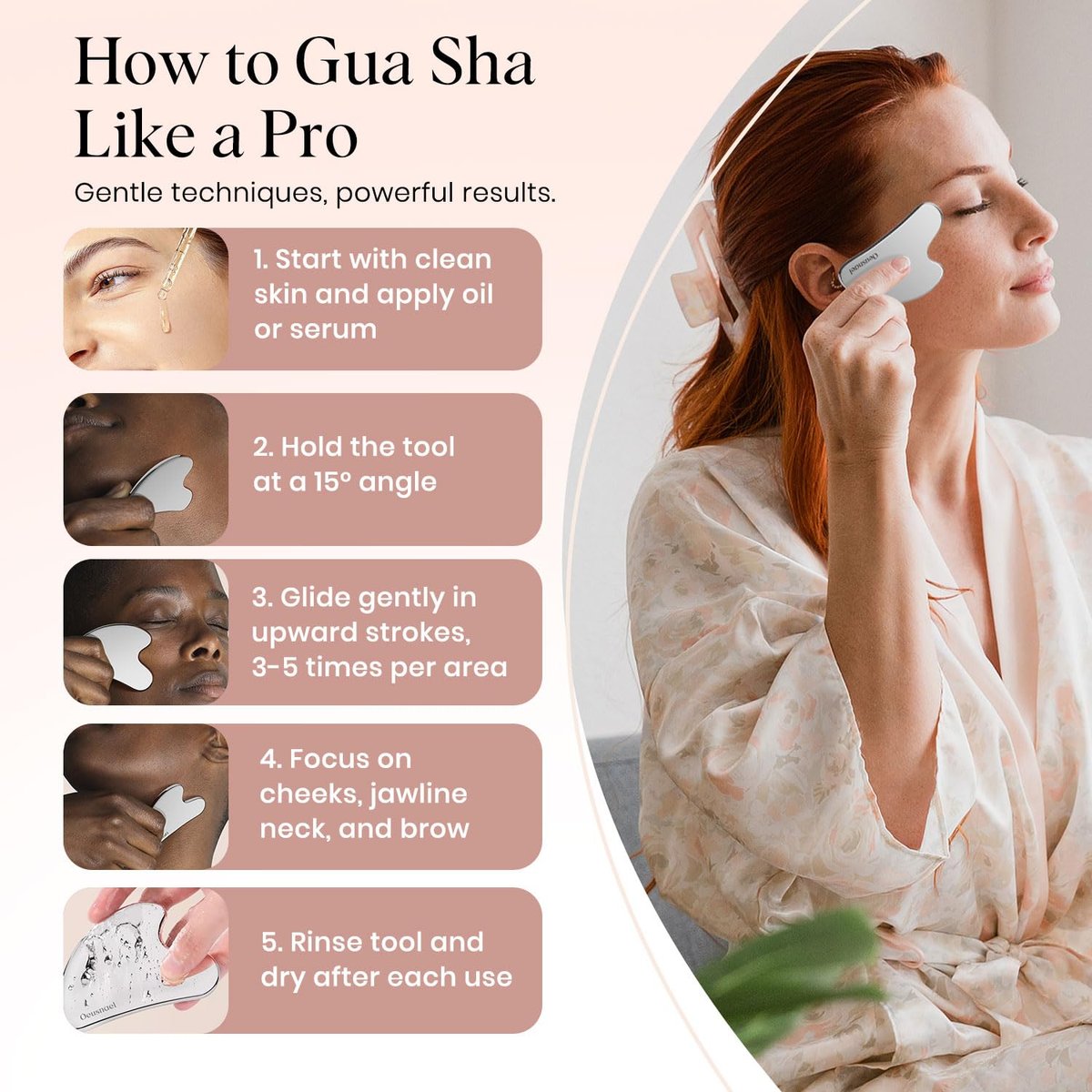 Oeusnael Stainless Steel Gua Sha Facial Tool - Lymphatic Drainage Massager for Face Sculpting & Jawline Shaper, Puffiness Reducing, Neck Body Gua Sha, Skin Care Gift for Women Men with Pouch - görsel 13