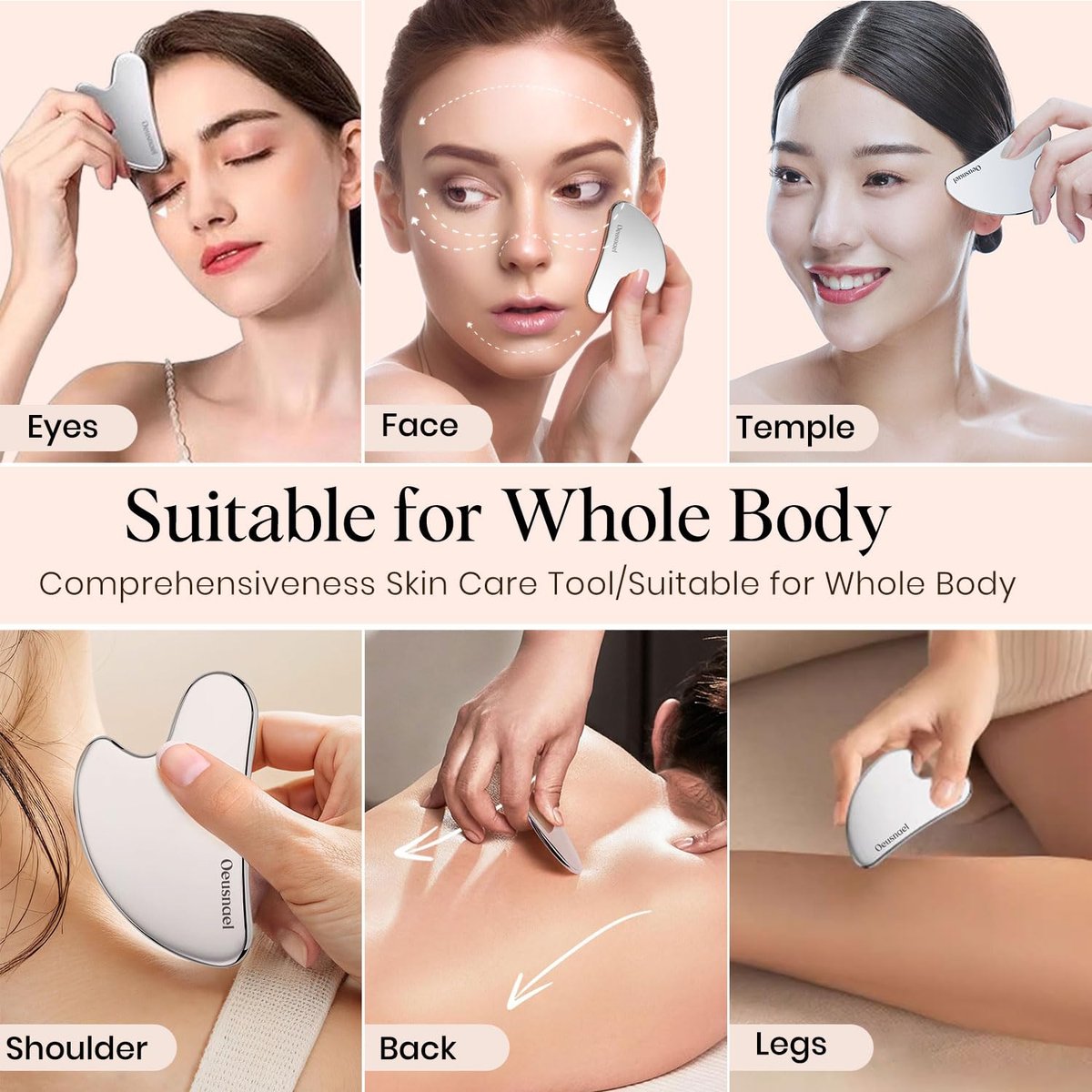 Oeusnael Stainless Steel Gua Sha Facial Tool - Lymphatic Drainage Massager for Face Sculpting & Jawline Shaper, Puffiness Reducing, Neck Body Gua Sha, Skin Care Gift for Women Men with Pouch - görsel 15
