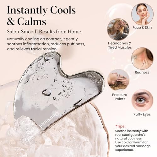 Oeusnael Stainless Steel Gua Sha Facial Tool - Lymphatic Drainage Massager for Face Sculpting & Jawline Shaper, Puffiness Reducing, Neck Body Gua Sha, Skin Care Gift for Women Men with Pouch - görsel 8
