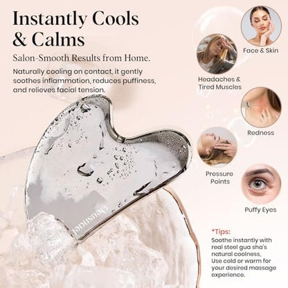 Oeusnael Stainless Steel Gua Sha Facial Tool - Lymphatic Drainage Massager for Face Sculpting & Jawline Shaper, Puffiness Reducing, Neck Body Gua Sha, Skin Care Gift for Women Men with Pouch
