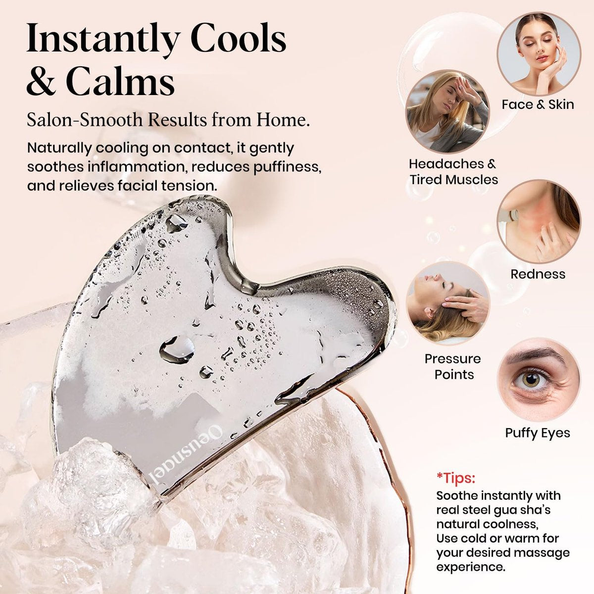 Oeusnael Stainless Steel Gua Sha Facial Tool - Lymphatic Drainage Massager for Face Sculpting & Jawline Shaper, Puffiness Reducing, Neck Body Gua Sha, Skin Care Gift for Women Men with Pouch - görsel 7