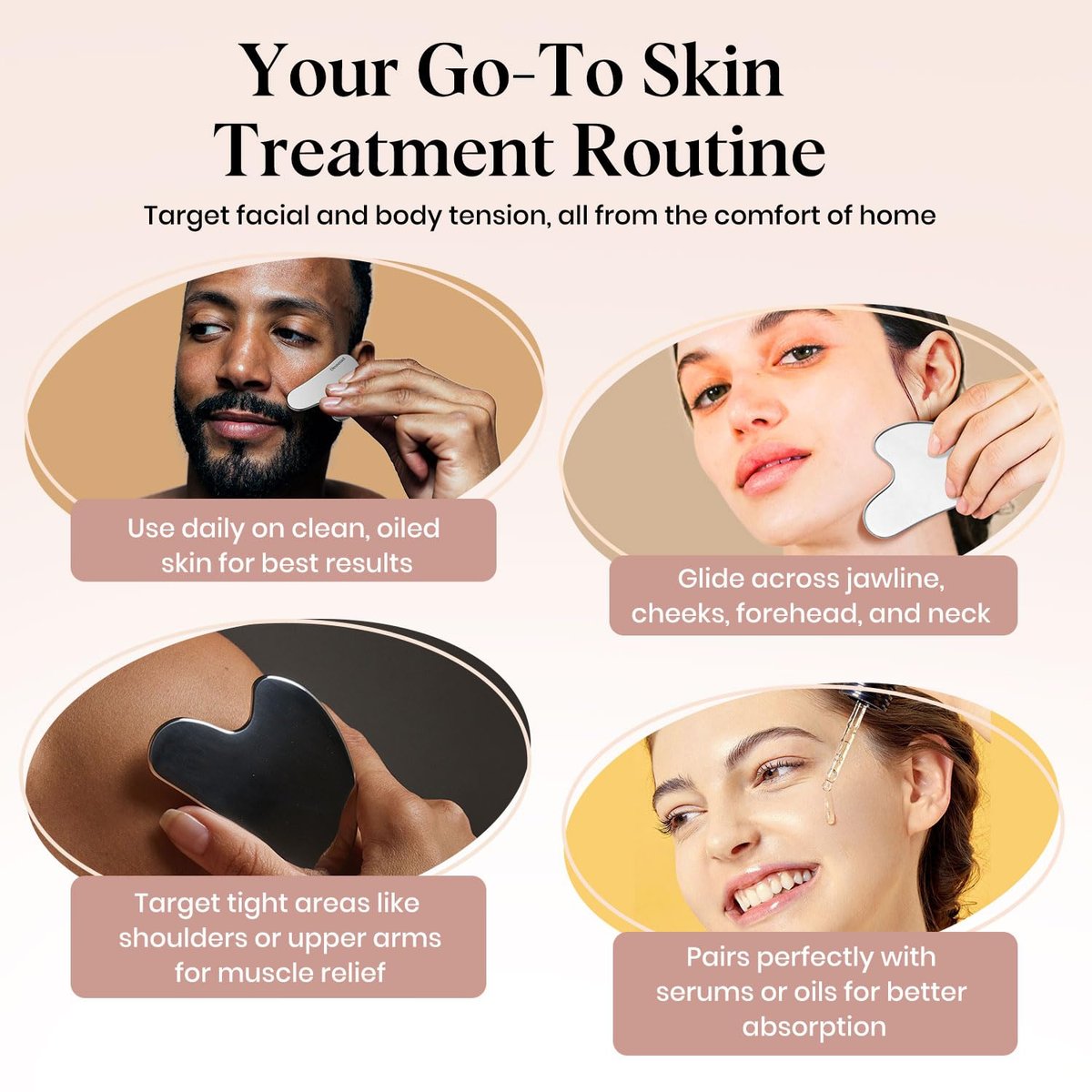 Oeusnael Stainless Steel Gua Sha Facial Tool - Lymphatic Drainage Massager for Face Sculpting & Jawline Shaper, Puffiness Reducing, Neck Body Gua Sha, Skin Care Gift for Women Men with Pouch - görsel 11