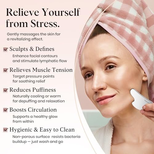 Oeusnael Stainless Steel Gua Sha Facial Tool - Lymphatic Drainage Massager for Face Sculpting & Jawline Shaper, Puffiness Reducing, Neck Body Gua Sha, Skin Care Gift for Women Men with Pouch - görsel 6