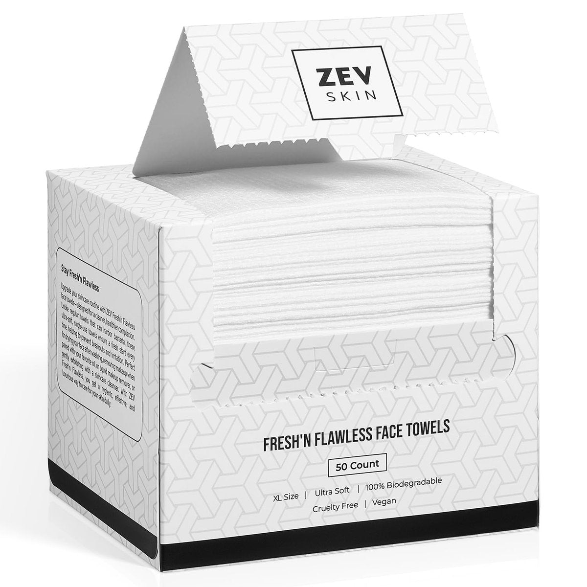 Zev Fresh’n Flawless Face Towels – Disposable Biodegradable Makeup Remover Wipes, 100% Biobased, Ultra Soft, XL, 50 Count Avelisse