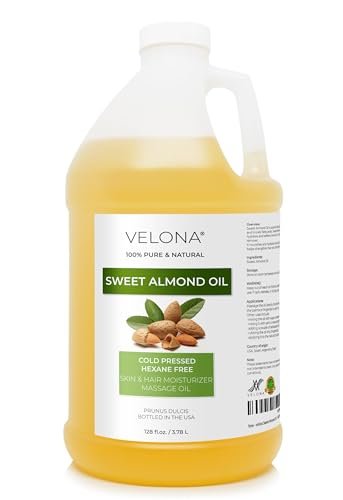 velona Sweet Almond Oil - 1 Gallon / 128 Fl Oz - 100% Pure & Natural Carrier Oil, Cold Pressed, Moisturizing for Skin, Hair, Body & Face Avelisse