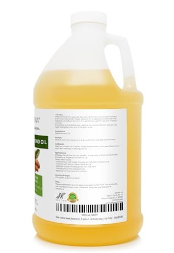 velona Sweet Almond Oil - 1 Gallon / 128 Fl Oz - 100% Pure & Natural Carrier Oil, Cold Pressed, Moisturizing for Skin, Hair, Body & Face Avelisse