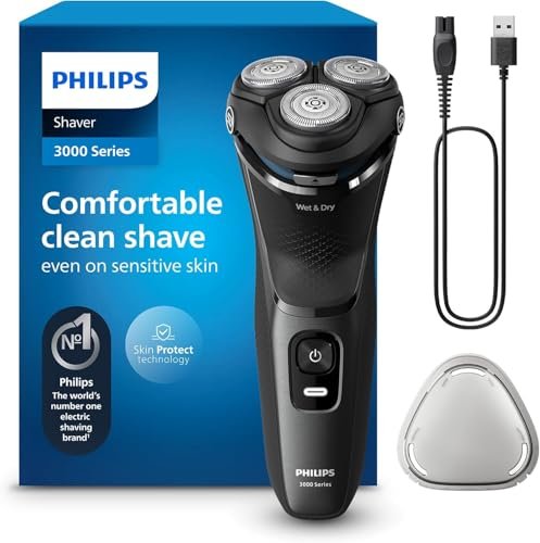 Philips Series 3000 Rechargeable Wet/Dry Electric Shaver for Men, Modern Steel Metallic Rotary Razor Avelisse