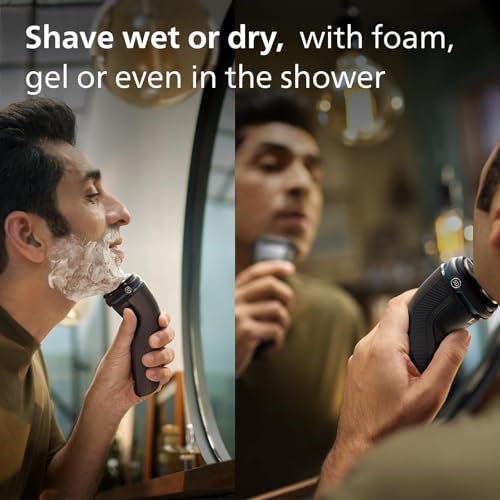 Philips Series 3000 Rechargeable Wet/Dry Electric Shaver for Men, Modern Steel Metallic Rotary Razor Avelisse