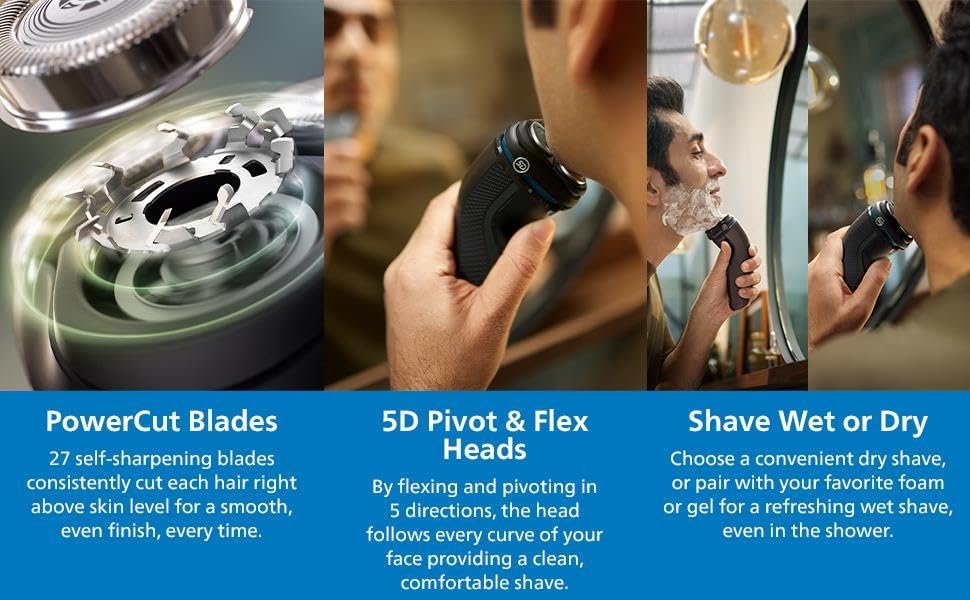 Philips Series 3000 Rechargeable Wet/Dry Electric Shaver for Men, Modern Steel Metallic Rotary Razor Avelisse