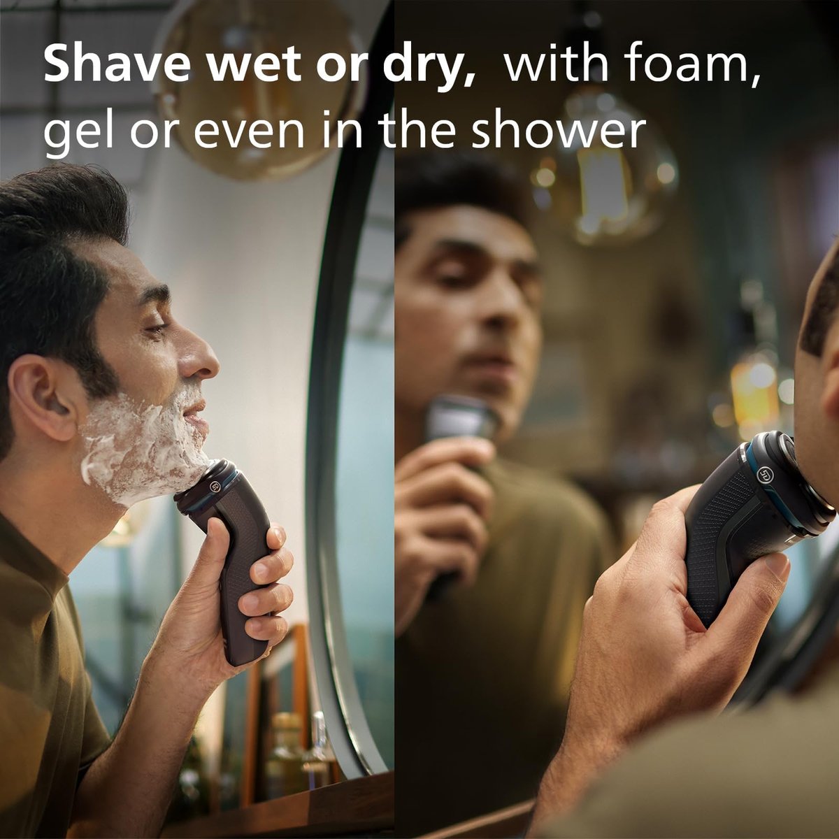 Philips Series 3000 Rechargeable Wet/Dry Electric Shaver for Men, Modern Steel Metallic Rotary Razor Avelisse