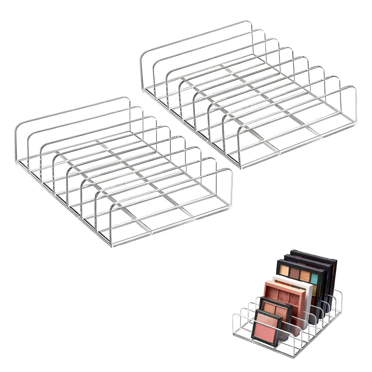 2-Pack Acrylic Makeup Palette Organizer - 7-Slot Clear Eyeshadow Palette Storage for Vanity Drawer & Countertop, Cosmetic Organizer for Brushes, Lipstick, Blush - görsel 1