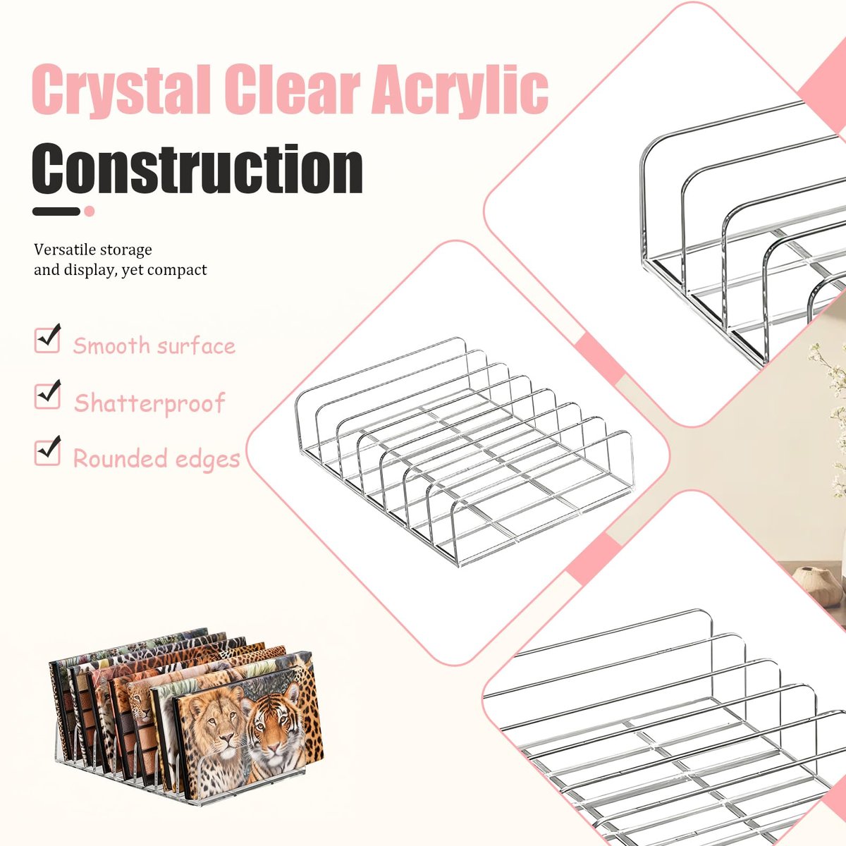 2-Pack Acrylic Makeup Palette Organizer - 7-Slot Clear Eyeshadow Palette Storage for Vanity Drawer & Countertop, Cosmetic Organizer for Brushes, Lipstick, Blush - görsel 7