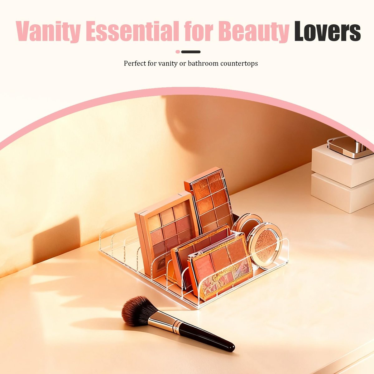 2-Pack Acrylic Makeup Palette Organizer - 7-Slot Clear Eyeshadow Palette Storage for Vanity Drawer & Countertop, Cosmetic Organizer for Brushes, Lipstick, Blush - görsel 9