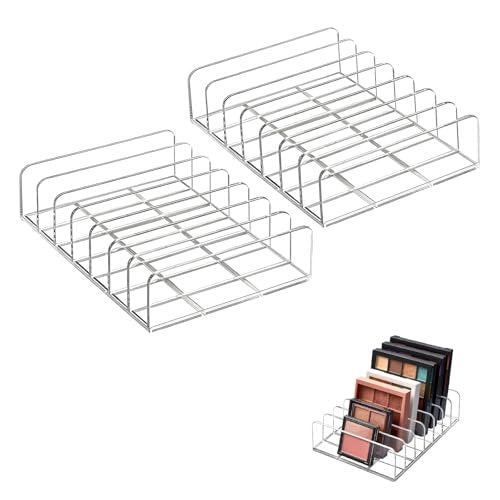 2-Pack Acrylic Makeup Palette Organizer - 7-Slot Clear Eyeshadow Palette Storage for Vanity Drawer & Countertop, Cosmetic Organizer for Brushes, Lipstick, Blush - görsel 2