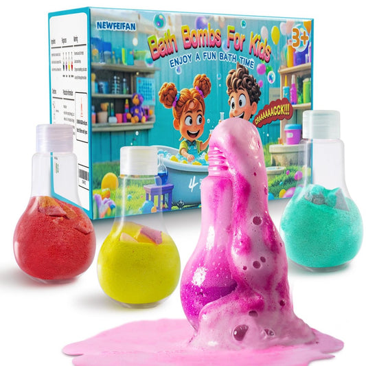 Potions Bath Bombs for Kids - 4 Pack Colorful Fizzy Bubble Bath with Cool Foam Explosion, Fun and Educational Bath Toys for Boys Girls Ages 3-12
