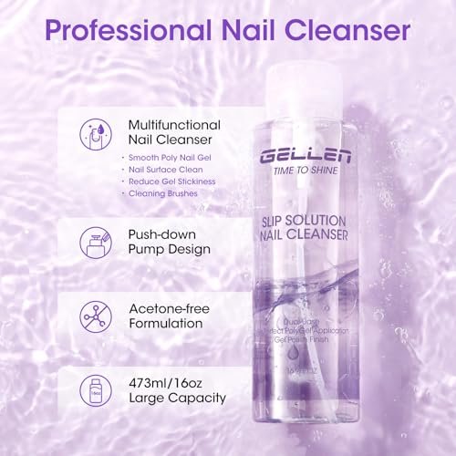 Gellen 16oz Multi-Purpose Nail Cleanser – Pump Bottle Nail Surface Cleaner, Tacky Residue Remover, Polygel Slip Solution for Manicure Avelisse