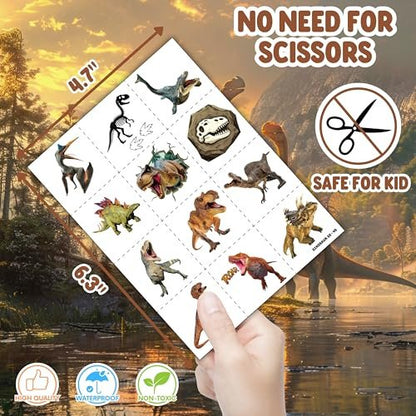 Cherisnowy 72 PCS Dinosaur 3D Party Favors - 48 Temporary Pre-Cut Tattoos & 24 Slap Bracelets for Kids, Birthday Goodie Bag Fillers, Classroom Rewards