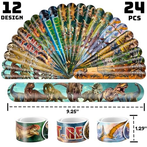 Cherisnowy 72 PCS Dinosaur 3D Party Favors - 48 Temporary Pre-Cut Tattoos & 24 Slap Bracelets for Kids, Birthday Goodie Bag Fillers, Classroom Rewards - görsel 5