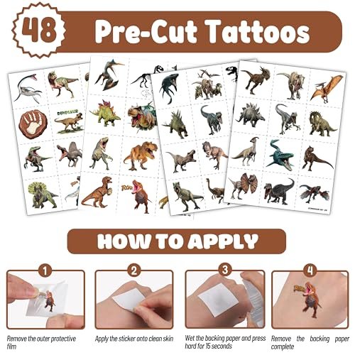 Cherisnowy 72 PCS Dinosaur 3D Party Favors - 48 Temporary Pre-Cut Tattoos & 24 Slap Bracelets for Kids, Birthday Goodie Bag Fillers, Classroom Rewards - görsel 9