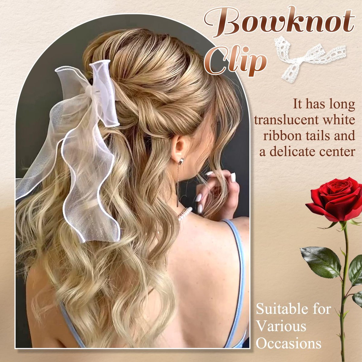 SAWINDA Bridal Hair Bow Clip Veil - White Tulle Organza Bowknot Hair Pins for Women Girls, Bachelorette Party, Christmas, Wedding Headwear (11x8.3 Inch) - görsel 5