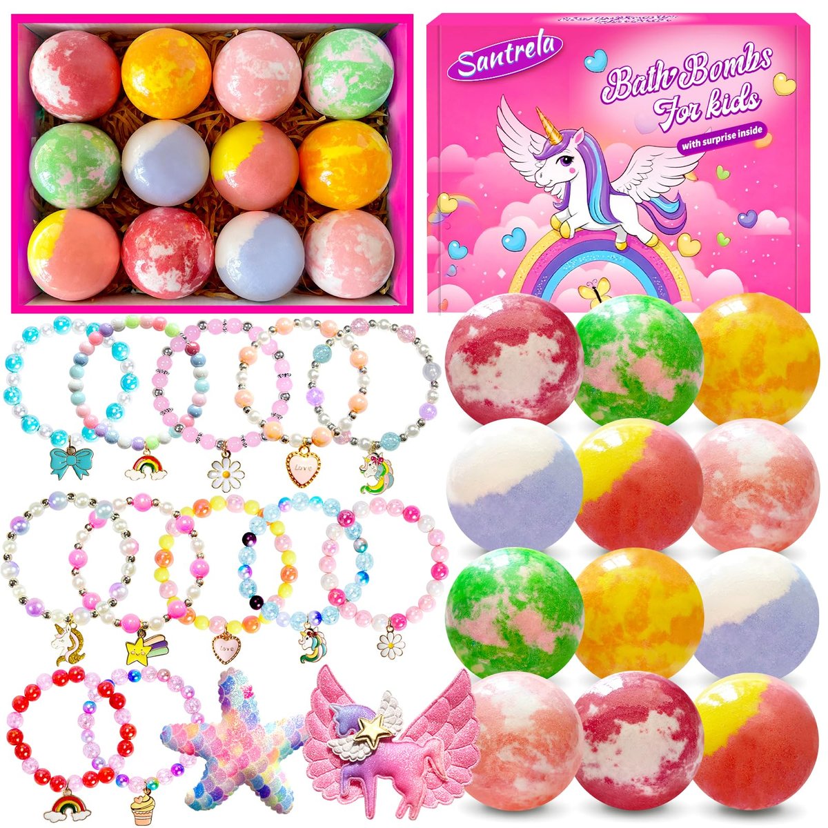 Unicorn Bath Bombs for Kids with Surprise Jewelry Toys Inside - Handmade Fizzies for Girls 4-8, Easter Basket Stuffers & Birthday Gifts Avelisse