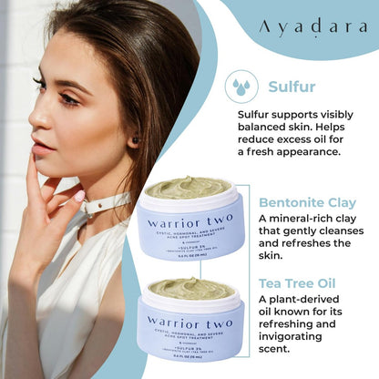 AYADARA Cystic Acne Spot Cream - Overnight Hormonal Acne Treatment for Face & Body with Sulfur, 120 Uses