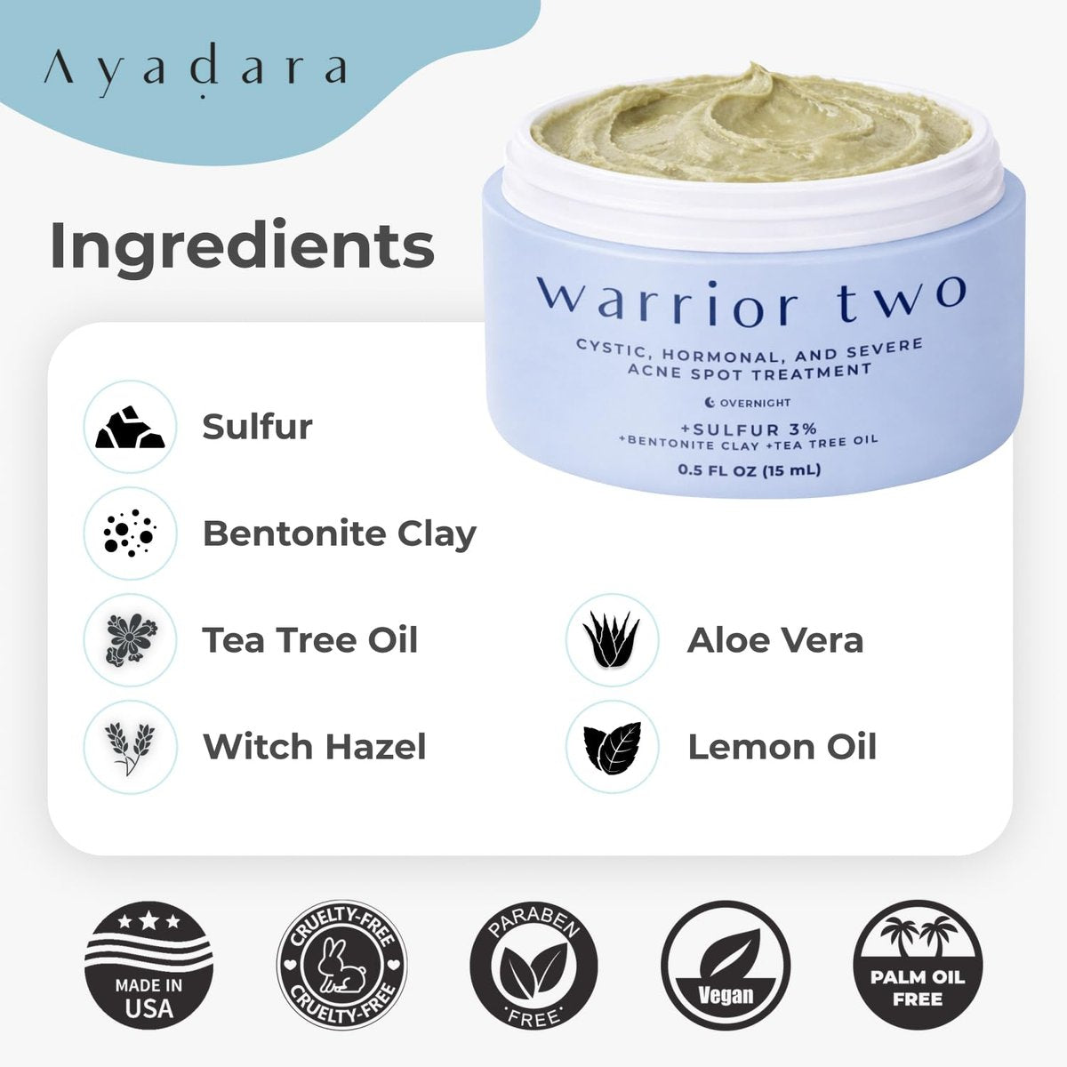 AYADARA Cystic Acne Spot Cream - Overnight Hormonal Acne Treatment for Face & Body with Sulfur, 120 Uses - görsel 10