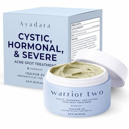 AYADARA Cystic Acne Spot Cream - Overnight Hormonal Acne Treatment for Face & Body with Sulfur, 120 Uses