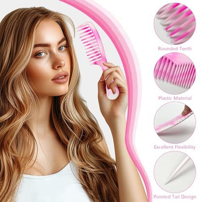 4-Piece Unisex Hair Comb Set: Rat Tail, Wide & Fine Tooth, Dual-Sided Combs for Daily Detangling - Pink