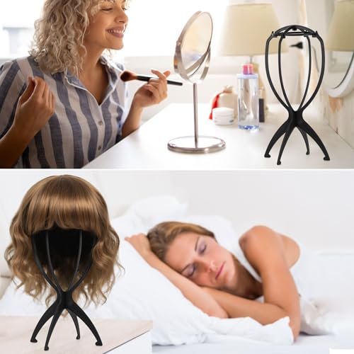 Tecbeauty 9 Pcs Wig Stand, Portable Wig Holder Wig Head Stand for Women Multiple Wigs (Black) - görsel 16