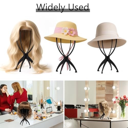 Tecbeauty 9 Pcs Wig Stand, Portable Wig Holder Wig Head Stand for Women Multiple Wigs (Black) - görsel 14