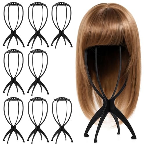 Tecbeauty 9 Pcs Wig Stand, Portable Wig Holder Wig Head Stand for Women Multiple Wigs (Black) - görsel 2