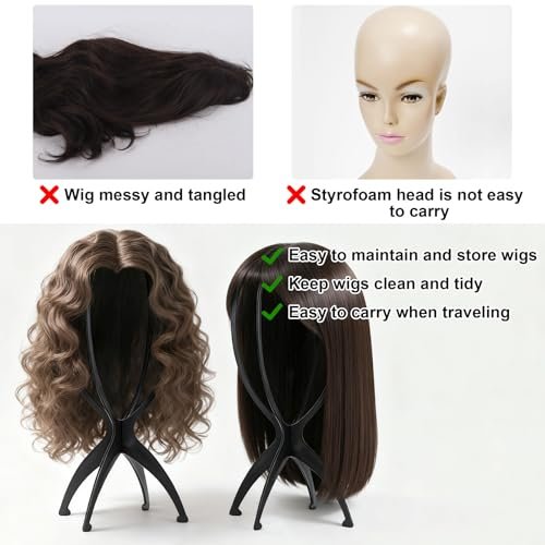 Tecbeauty 9 Pcs Wig Stand, Portable Wig Holder Wig Head Stand for Women Multiple Wigs (Black) - görsel 12