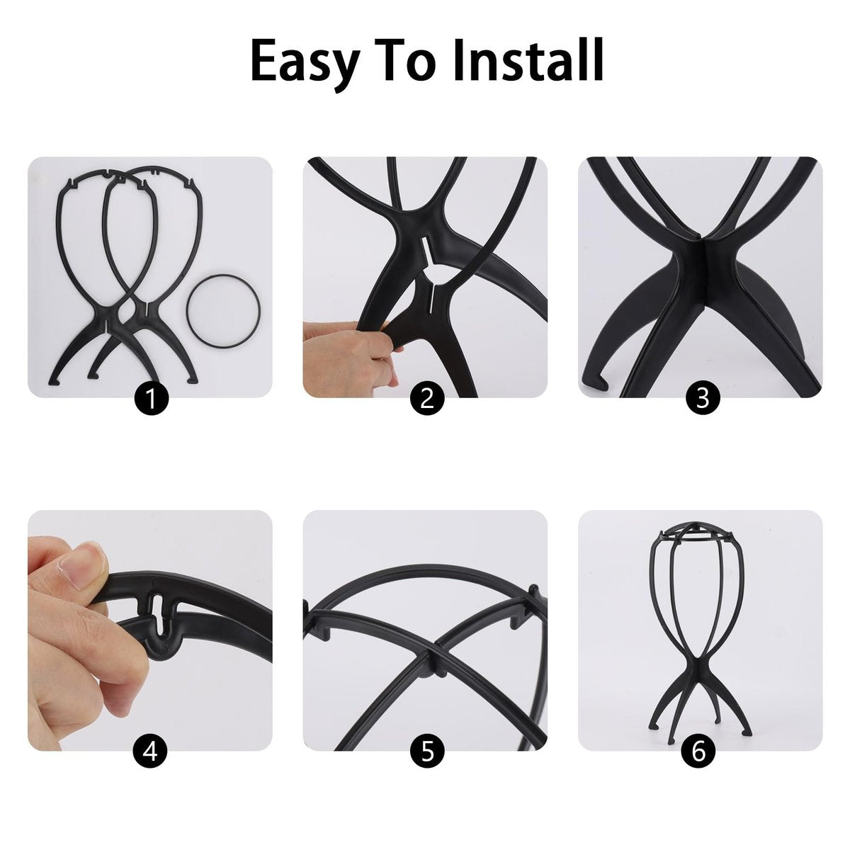 Tecbeauty 9 Pcs Wig Stand, Portable Wig Holder Wig Head Stand for Women Multiple Wigs (Black) - görsel 7