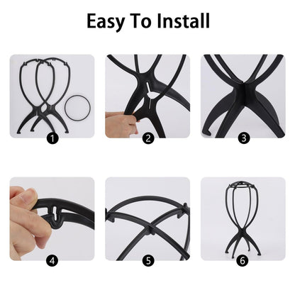Tecbeauty 9 Pcs Wig Stand, Portable Wig Holder Wig Head Stand for Women Multiple Wigs (Black)