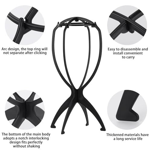 Tecbeauty 9 Pcs Wig Stand, Portable Wig Holder Wig Head Stand for Women Multiple Wigs (Black) - görsel 6