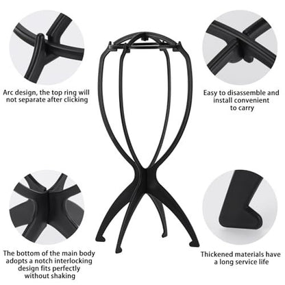 Tecbeauty 9 Pcs Wig Stand, Portable Wig Holder Wig Head Stand for Women Multiple Wigs (Black)