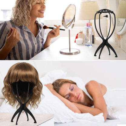 Tecbeauty 9 Pcs Wig Stand, Portable Wig Holder Wig Head Stand for Women Multiple Wigs (Black)