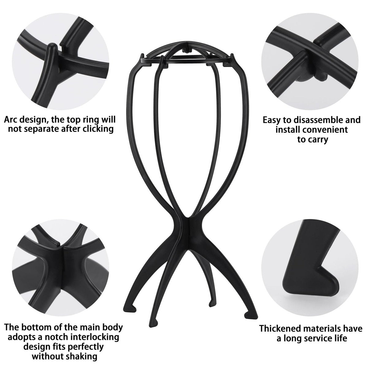 Tecbeauty 9 Pcs Wig Stand, Portable Wig Holder Wig Head Stand for Women Multiple Wigs (Black) - görsel 5