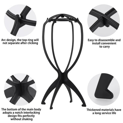 Tecbeauty 9 Pcs Wig Stand, Portable Wig Holder Wig Head Stand for Women Multiple Wigs (Black)