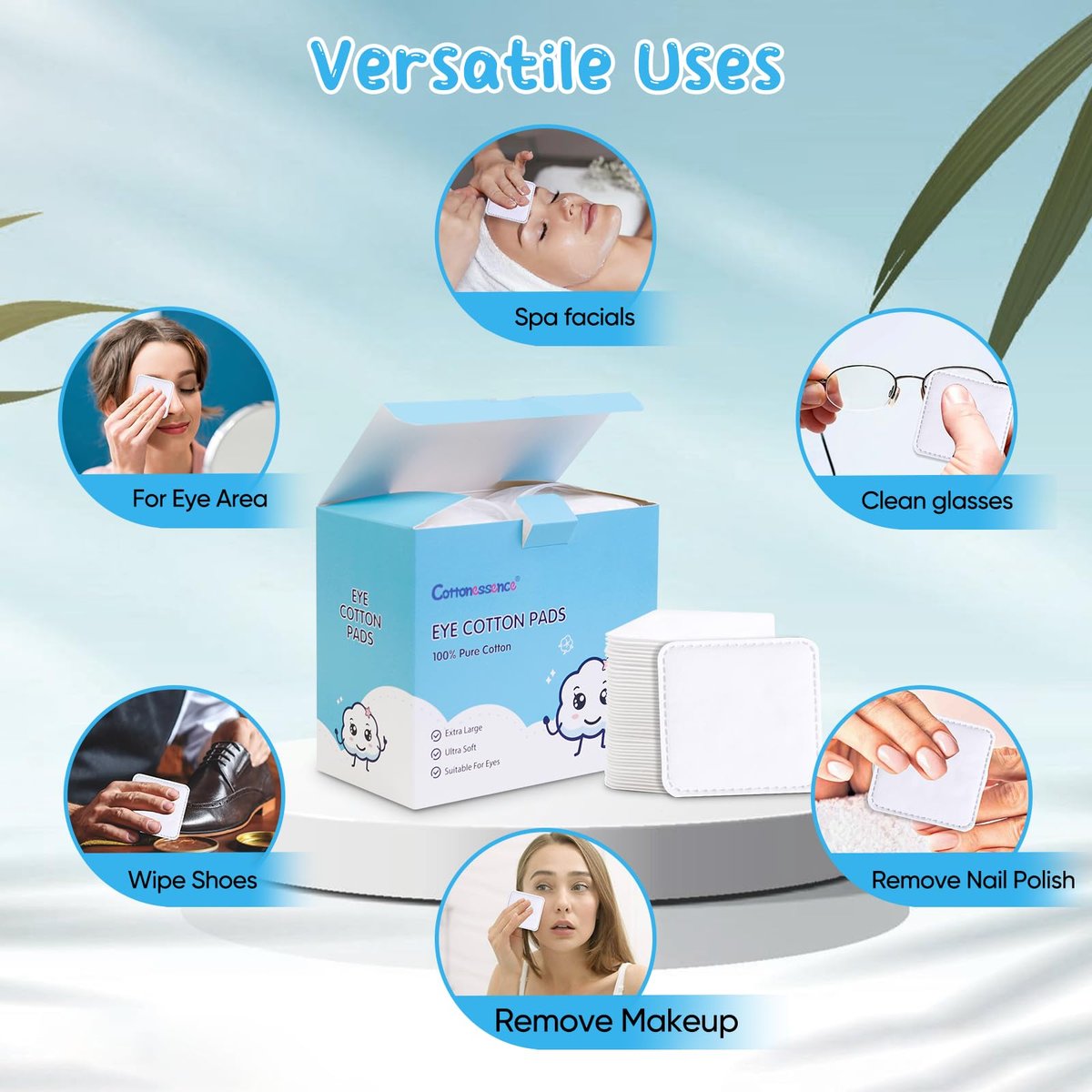 Cottonessence Eye Cotton Pads (160-Count) – 100% Pure Cotton, Lint-Free, Soft-Edged Design, Extra Large for Toner, Makeup Removal, Spot Cleansing & Nail Polish Removal - görsel 13