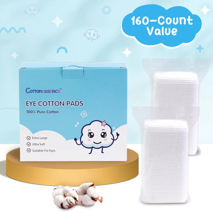 Cottonessence Eye Cotton Pads (160-Count) – 100% Pure Cotton, Lint-Free, Soft-Edged Design, Extra Large for Toner, Makeup Removal, Spot Cleansing & Nail Polish Removal