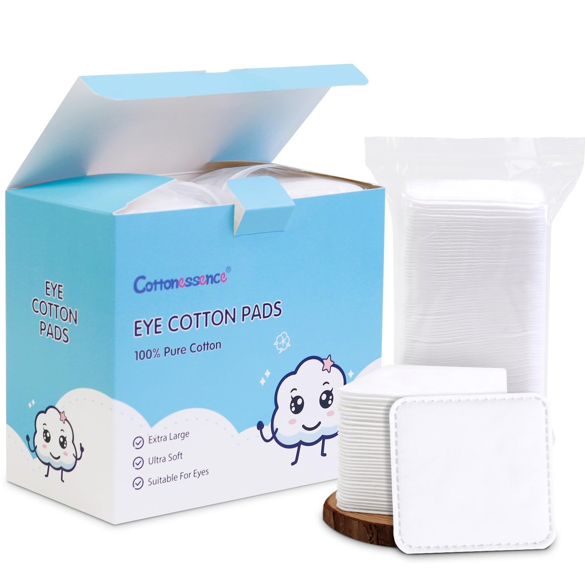 Cottonessence Eye Cotton Pads (160-Count) – 100% Pure Cotton, Lint-Free, Soft-Edged Design, Extra Large for Toner, Makeup Removal, Spot Cleansing & Nail Polish Removal - görsel 1