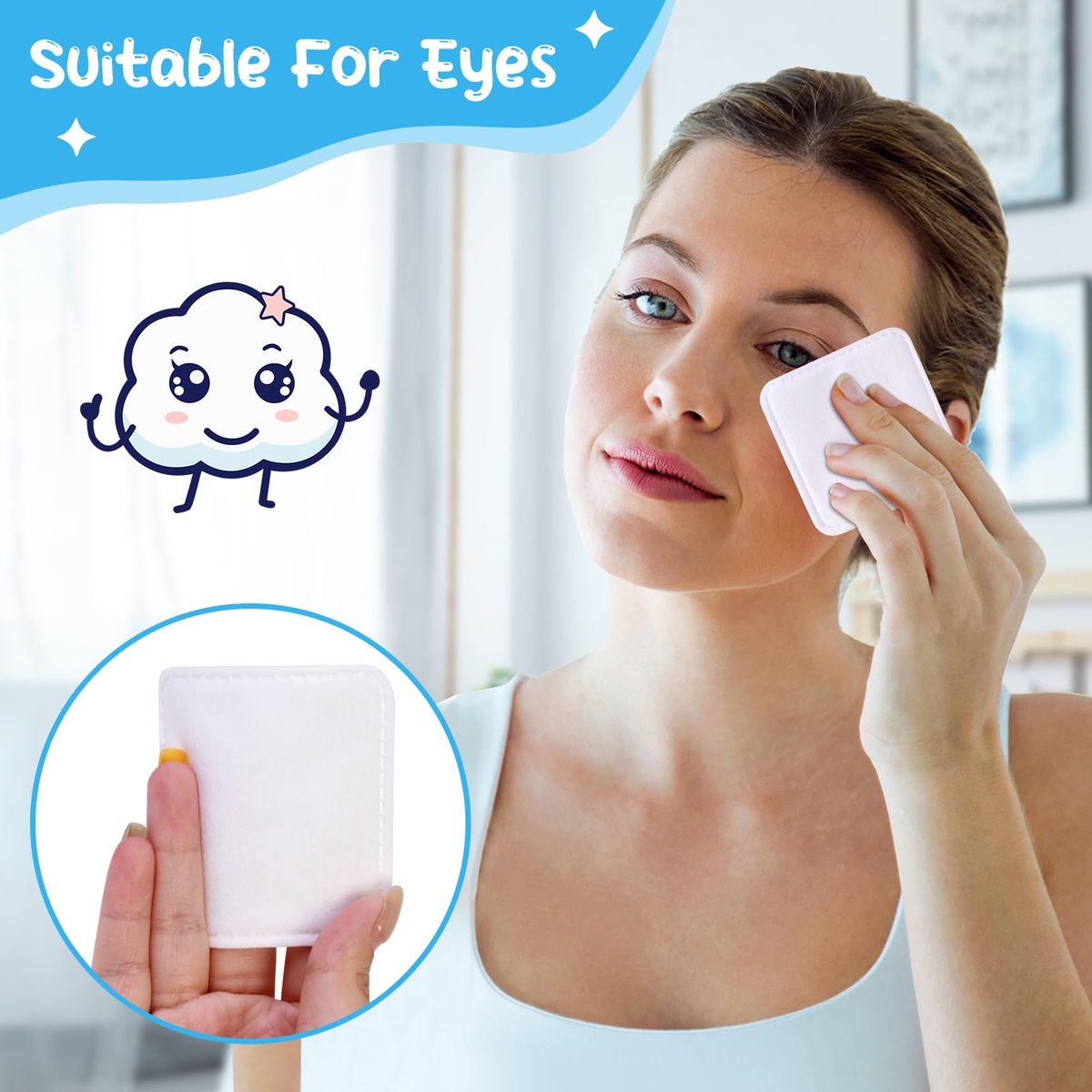 Cottonessence Eye Cotton Pads (160-Count) – 100% Pure Cotton, Lint-Free, Soft-Edged Design, Extra Large for Toner, Makeup Removal, Spot Cleansing & Nail Polish Removal - görsel 5