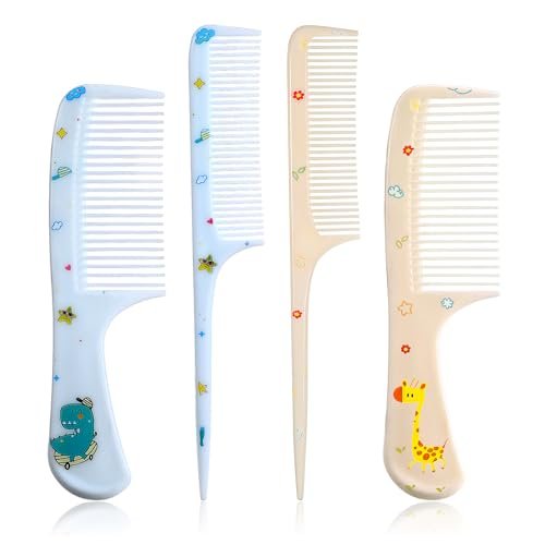 Cute Hair Comb Set for Kids & Adults – 4 Pcs Fine Tooth Rat Tail Comb, Detangling Brush for All Hair Types (Yellow & Blue) - görsel 2