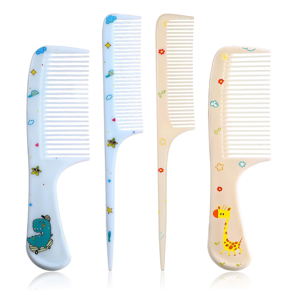 Cute Hair Comb Set for Kids & Adults – 4 Pcs Fine Tooth Rat Tail Comb, Detangling Brush for All Hair Types (Yellow & Blue) - görsel 1