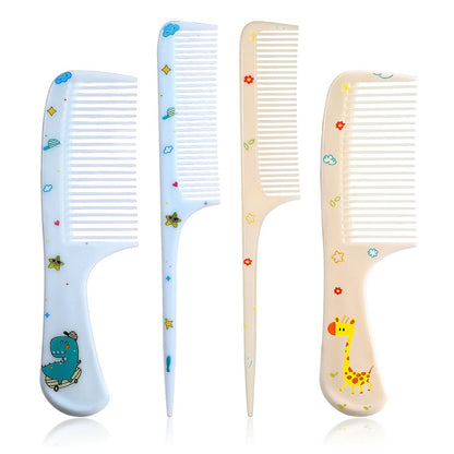 Cute Hair Comb Set for Kids & Adults – 4 Pcs Fine Tooth Rat Tail Comb, Detangling Brush for All Hair Types (Yellow & Blue)