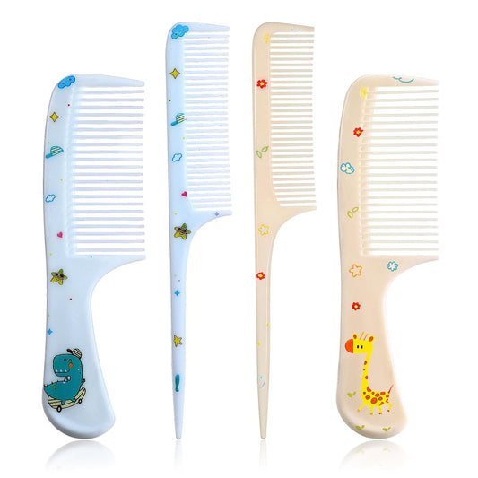 Cute Hair Comb Set for Kids & Adults – 4 Pcs Fine Tooth Rat Tail Comb, Detangling Brush for All Hair Types (Yellow & Blue)
