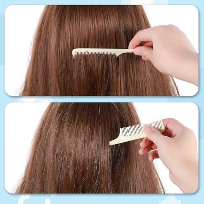 Cute Hair Comb Set for Kids & Adults – 4 Pcs Fine Tooth Rat Tail Comb, Detangling Brush for All Hair Types (Yellow & Blue)
